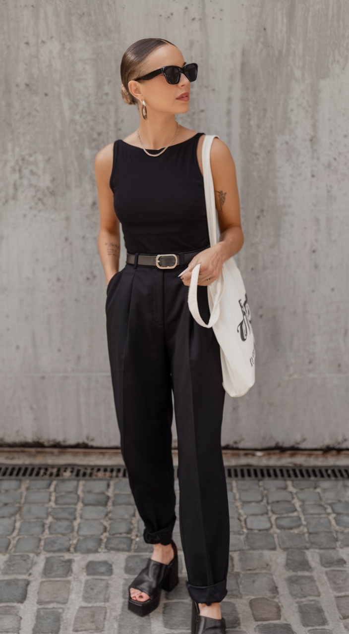 Chic monochrome outfit with belt