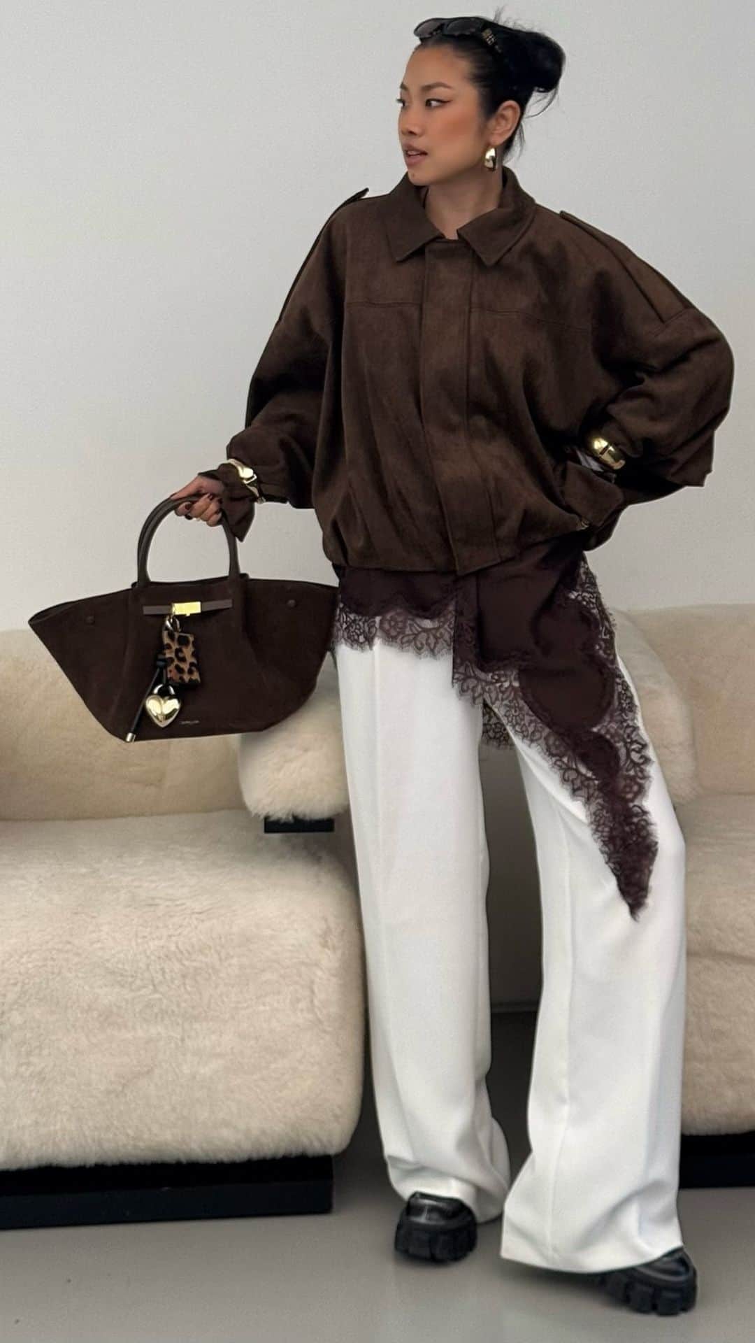 Statement jacket with white pants