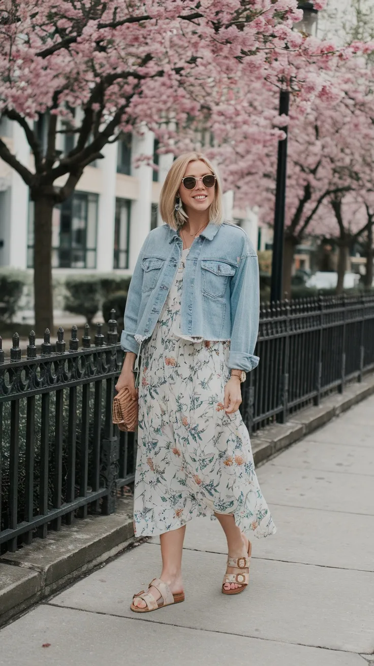 Floral dress with denim jacket