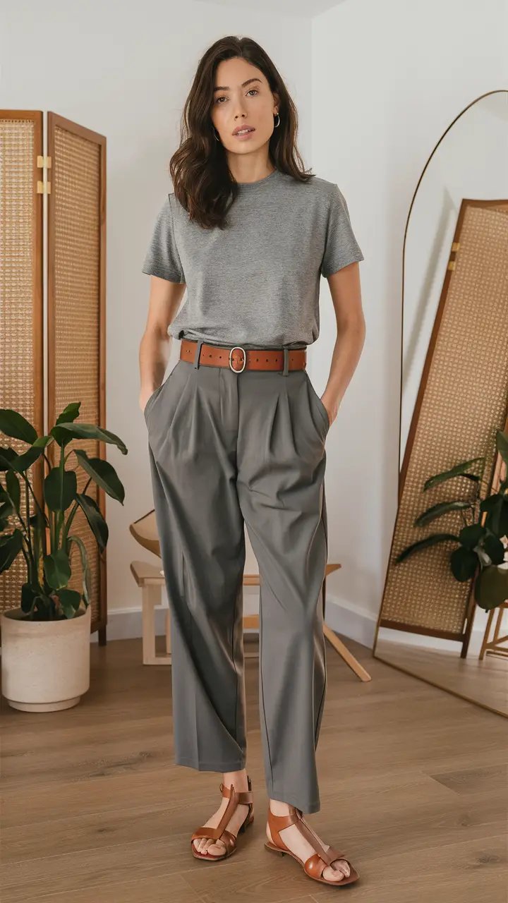 Gray tee with tailored trousers